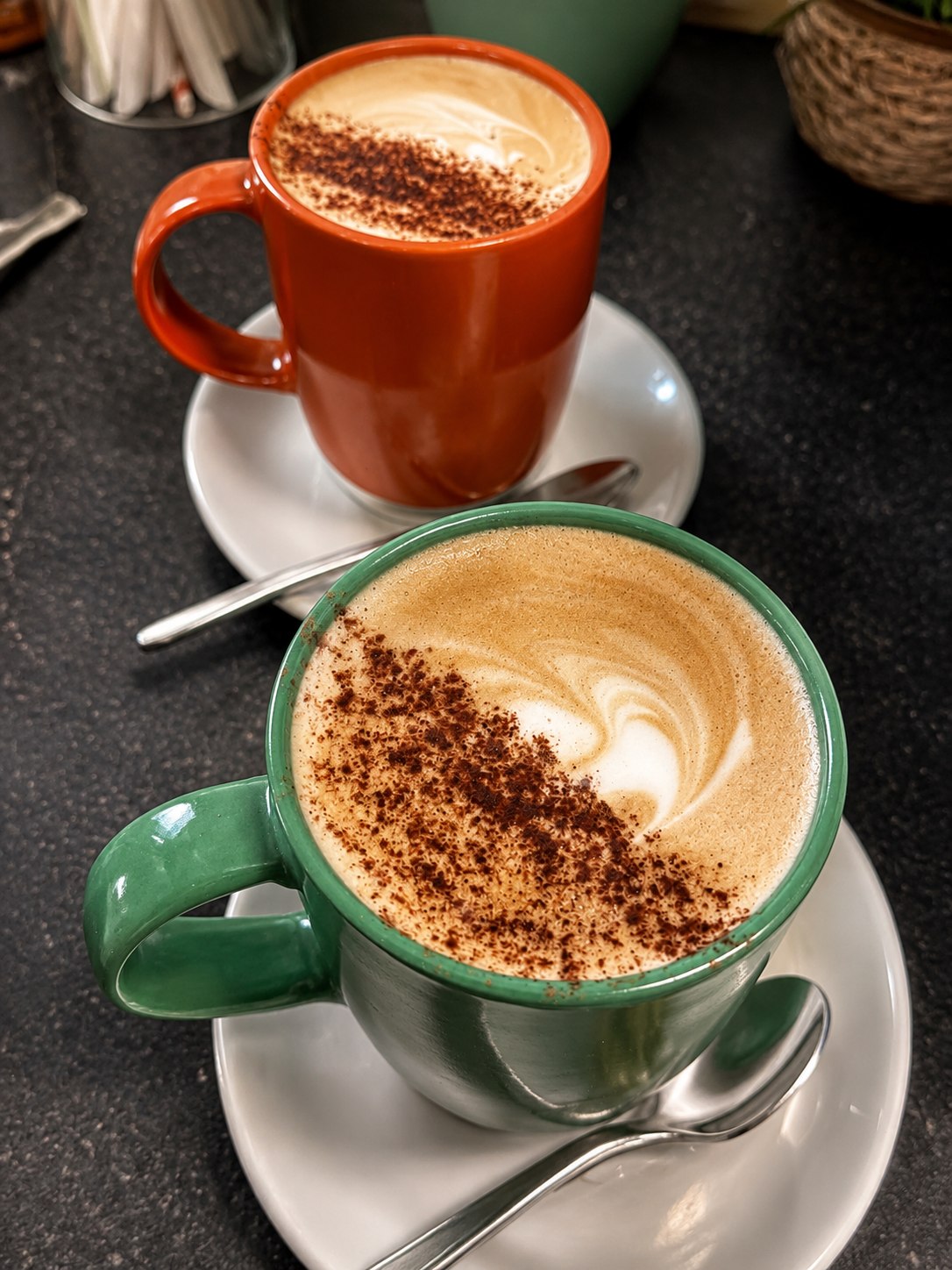 Two cups of freshly prepared coffee