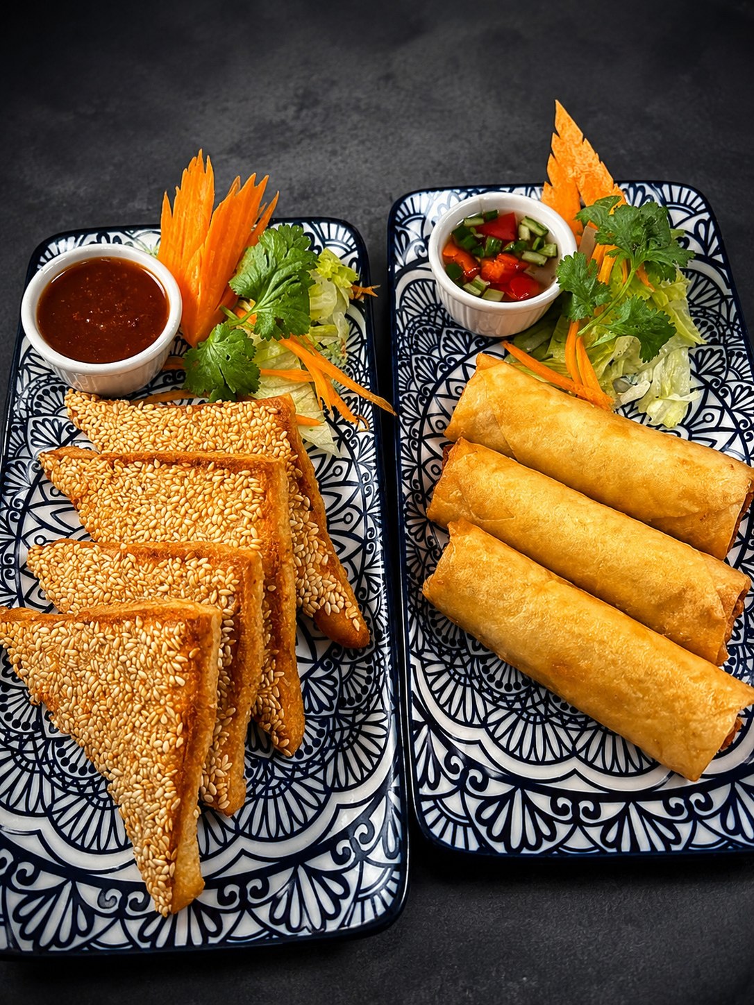 Thai spring rolls and chicken toast